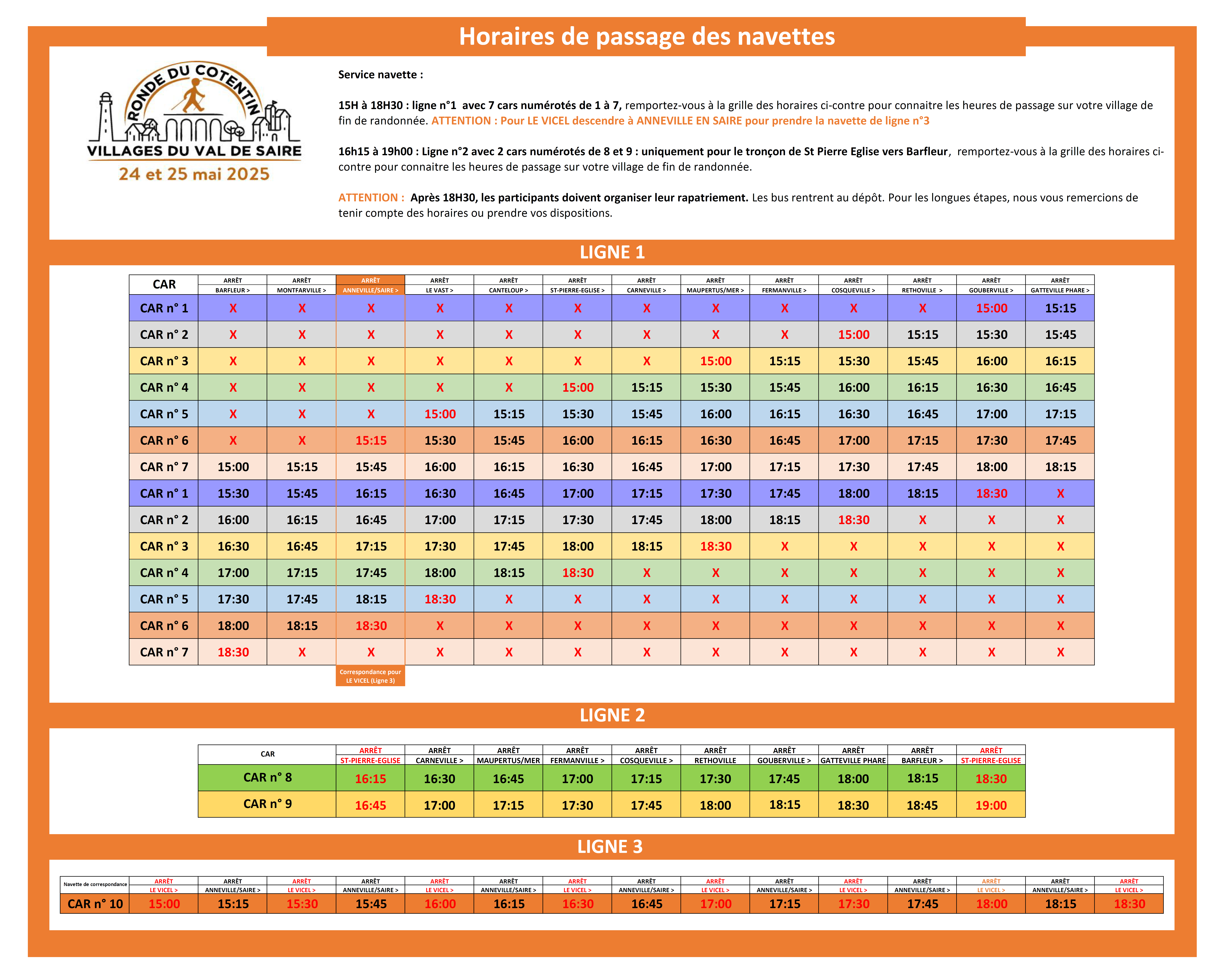 Organisation des Navettes et horaires 2025